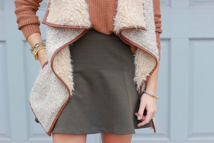 Winter Style: Rag & Bone Booties, Shearling Vest, LOFT Skirt