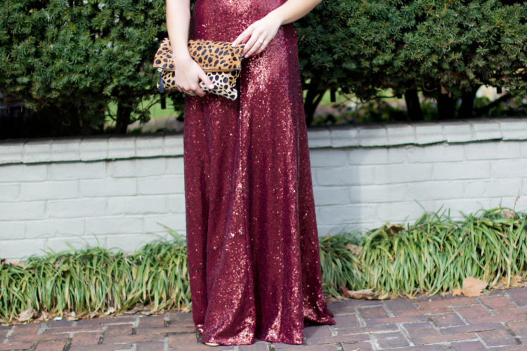 Playing dress up in a sequin maxi dress for a Valentine's Day Inspired Outfit