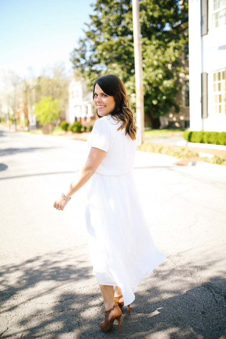 Spring Style: White dress, Sole Society Heels, Kendra Scott Earrings