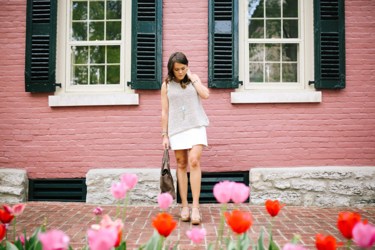 Summer Style on Glitter & Gingham // LOFT Sweater & Skirt, Kendra Scott Necklace, 3.1 Phillip Lim Pashli