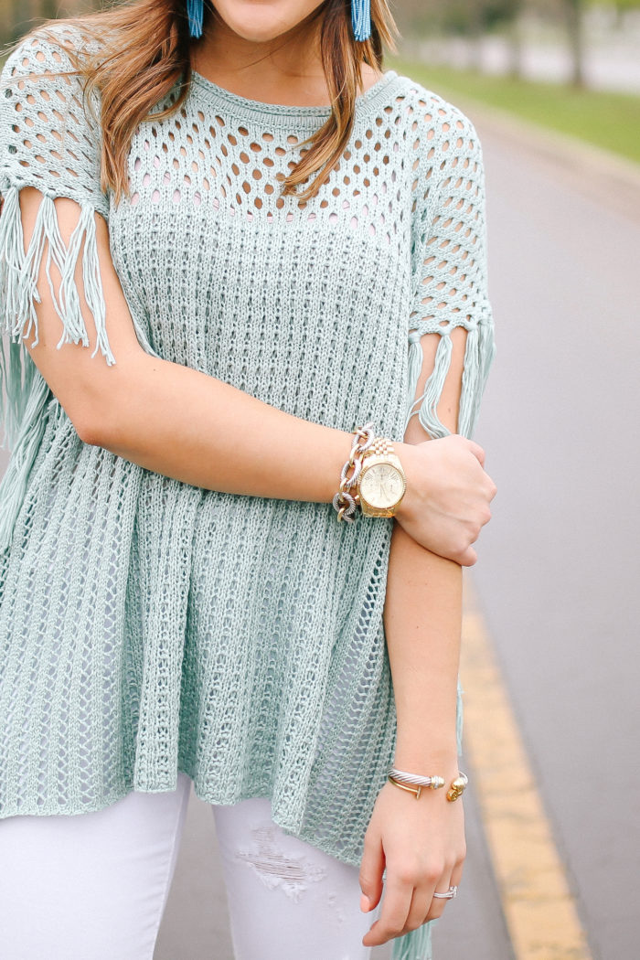 white jeans + poncho