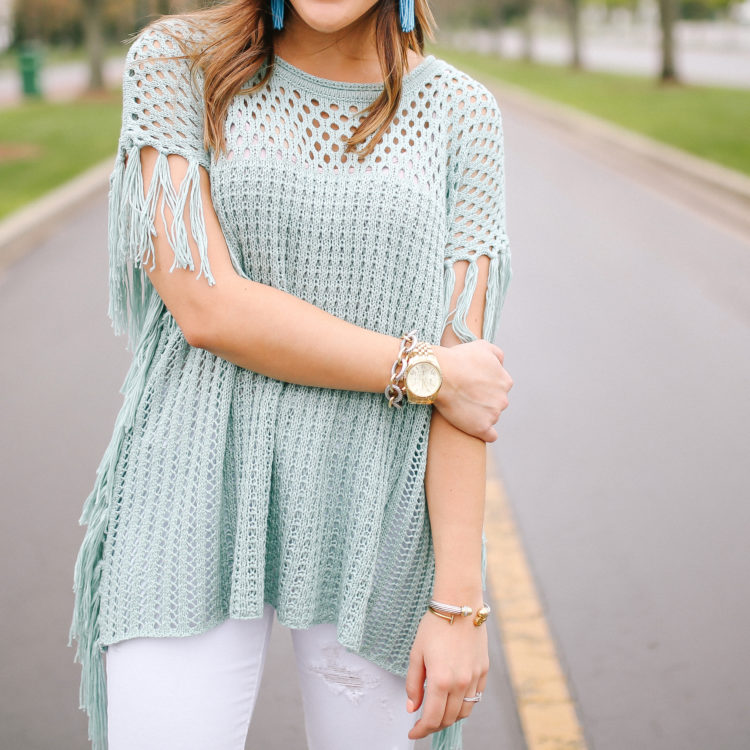 How to style white jeans on Glitter & Gingham // ft. Old Navy Jeans, Forever 21 Wedges, Lisi Lerch Tassel Earrings