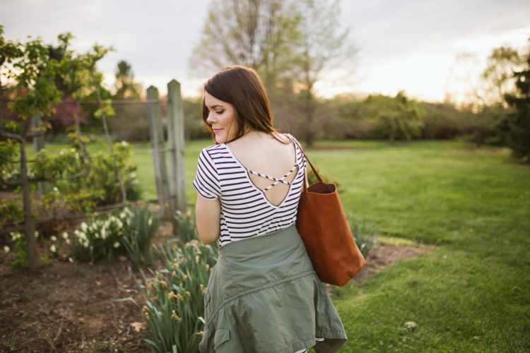 Summer Style via Glitter & Gingham // Black & White Stripe Dress, Kendra Scott Necklace, Madewell Transport Tote, Lace Up Sandals