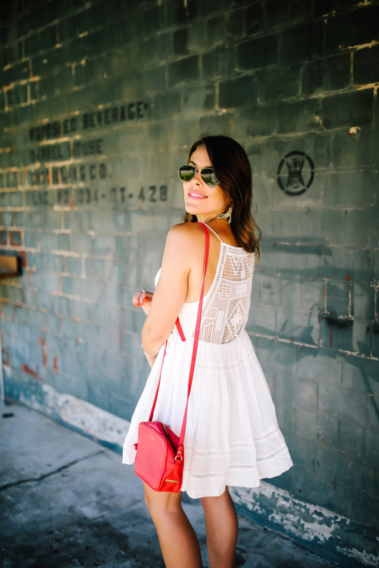 Summer Style via Glitter & Gingham / Free People Dress from Nordstrom, Isola Sandals, GiGi New York Crossbody, Ray-Ban Aviators