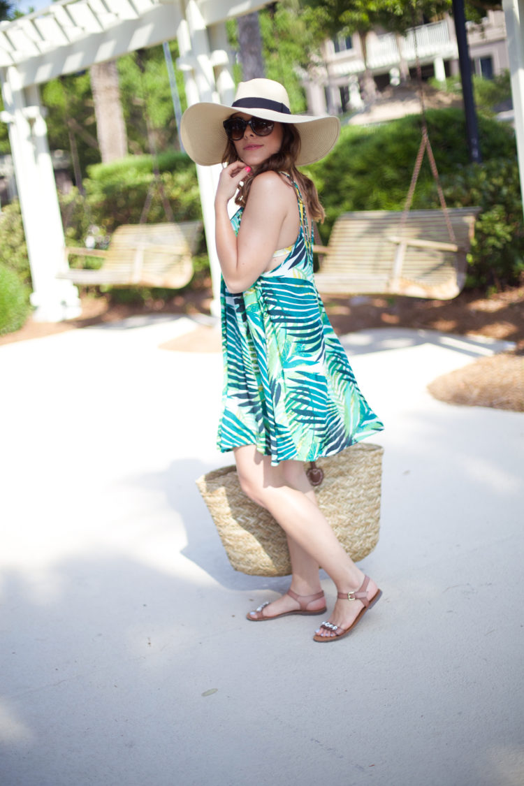 Summer Style on Glitter & Gingham // Tropical Cover Up, Floppy Hat, Triangl Bikini