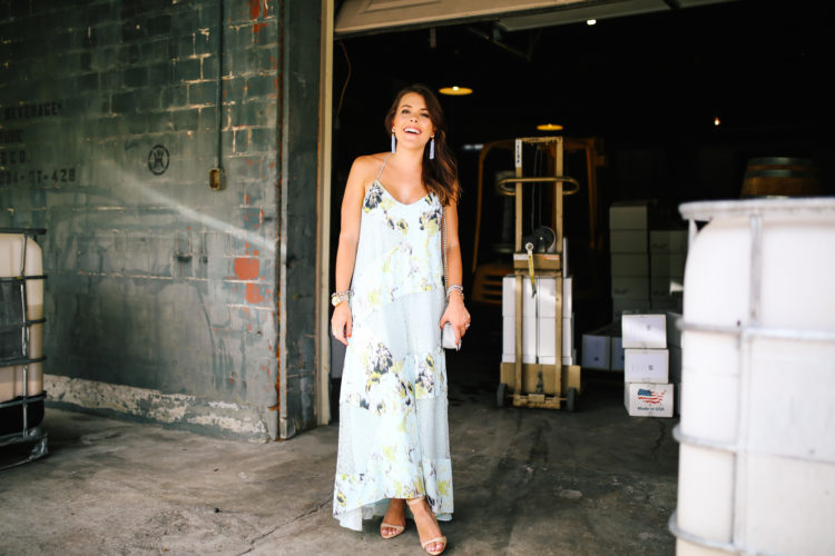 Summer Style on Glitter & Gingham / Anthropologie Maxi, Ankle Strap Sandals, Rebecca Minkoff Crossbody, Tassel Earrings, Kendra Scott Bracelets