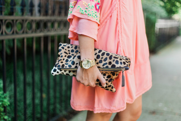 Summer Style via Glitter & Gingham / Embroidered Dress, Steve Madden Wedges, Tassel Earrings, Clare V. Clutch