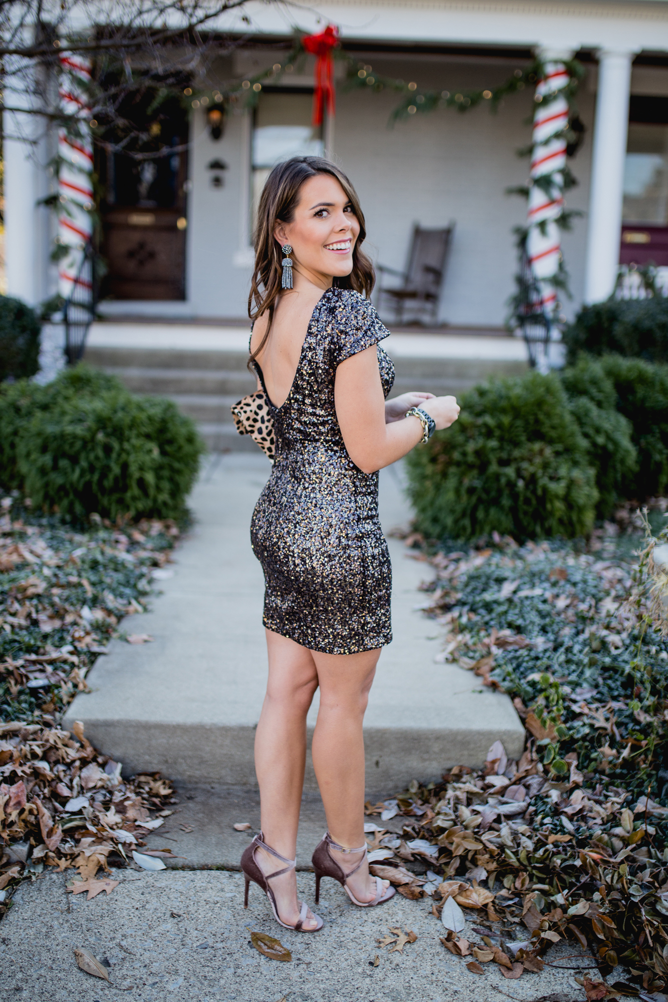 sequin dress with fur