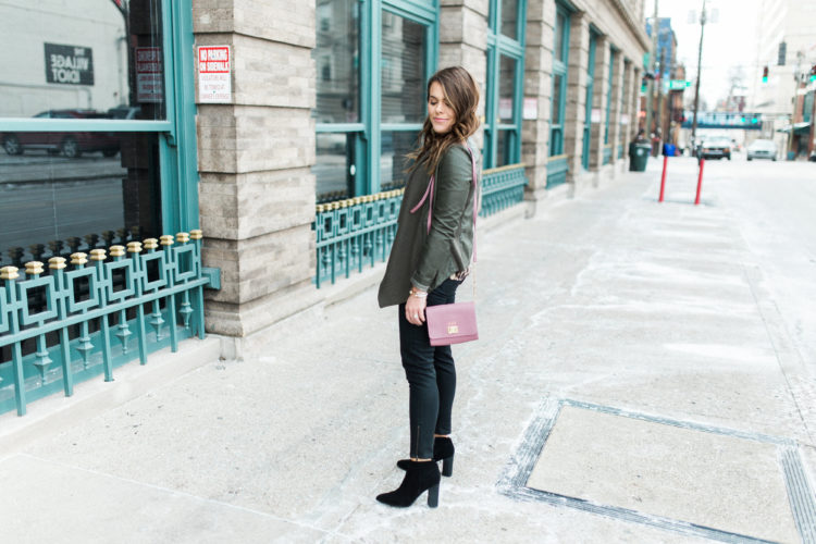 Winter Outfits to Copy ft. Leopard Blouse, Leather Jacket, Coated Skinny Jeans, GiGi New York Crossbody