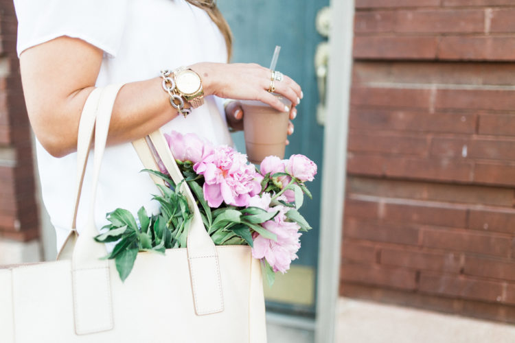 gingham shorts / pink peonies