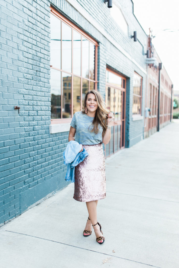 dressing down a sequin skirt - Glitter & Gingham