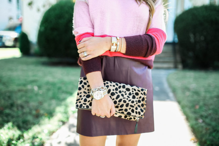 Fall Date Night Outfit Idea / Merlot Leather Skirt