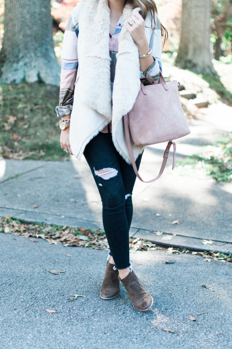 Faux Fur Vest & Plaid Shirt / Fall Outfit