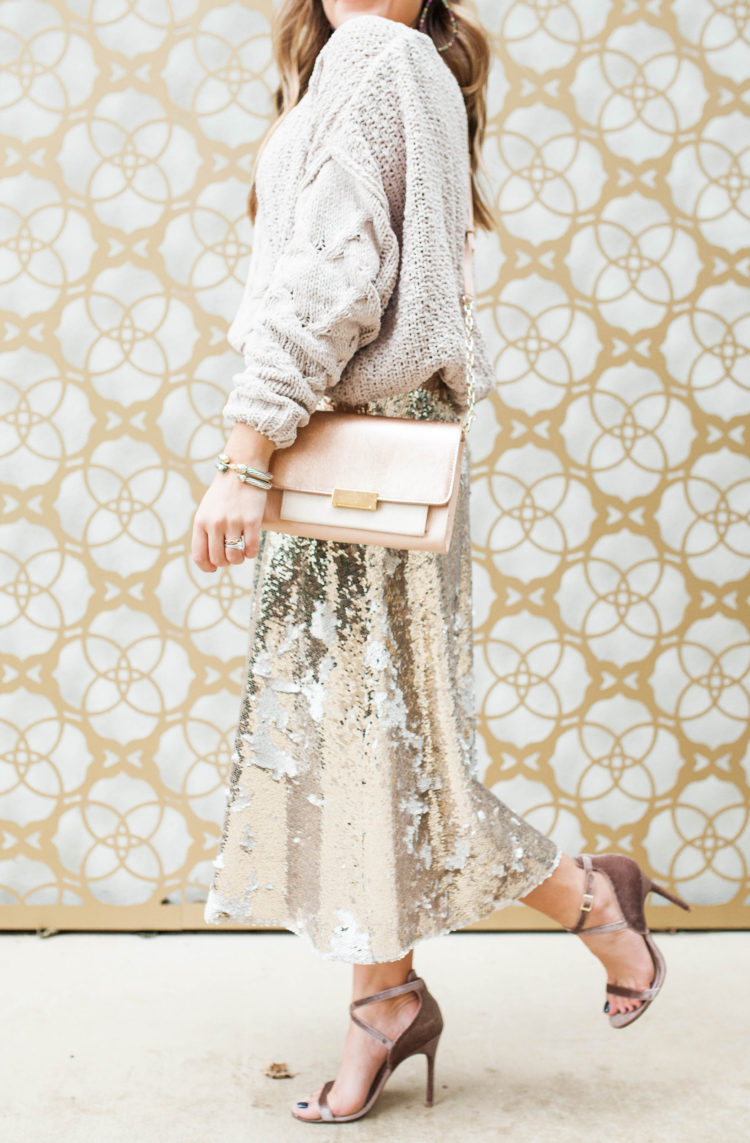 Eliza J Sequin Midi Skirt / Holiday Outfit Idea