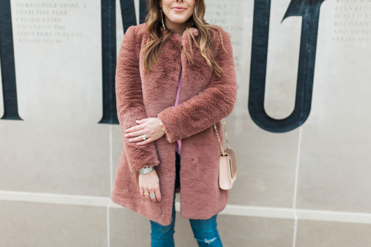 Pink Faux Fur Coat / Winter Outfit Idea