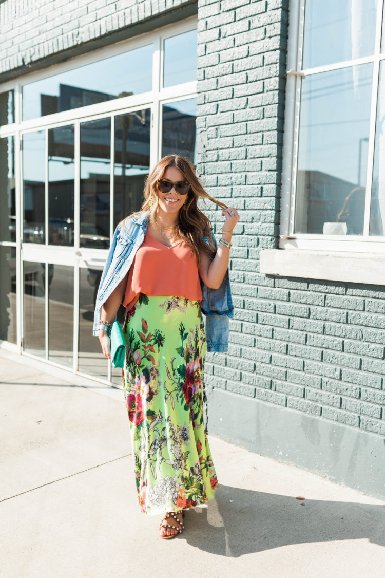 Green Floral Maxi Skirt